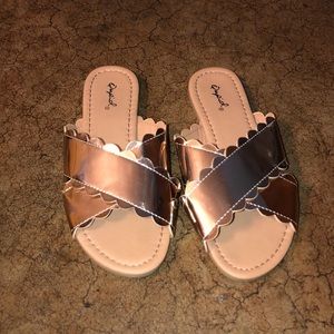 Qupid rose gold slides